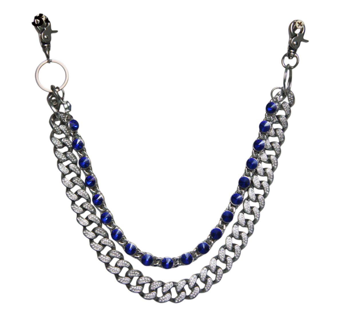 Double Rhinestone Chain - Silver and Blue 034