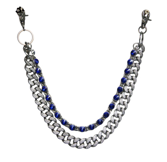 Double Rhinestone Chain - Silver and Blue 034