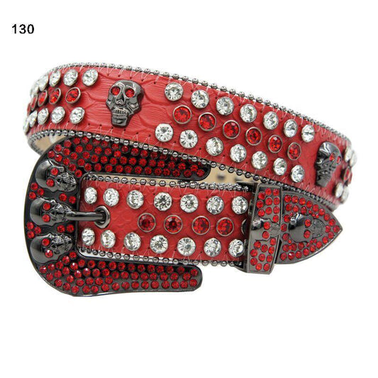 DNA SKULL RED LEATHER - RED/SILVER STONE - 130