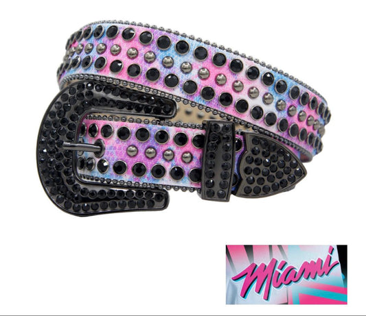 Leather pink Belt with blue Stone 