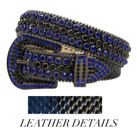 Leather Black Belt with blue Stone 