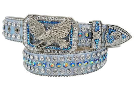 Leather belt with blue stone