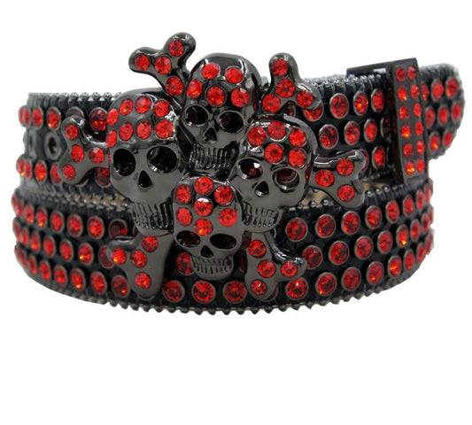 black Leather  Belt with red Stone 