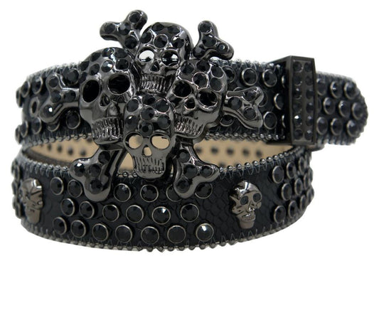 black Leather  Belt with black Stone 